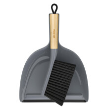 MR.SIGA Dustpan and Brush Sets, Dust Pan and Brush Bamboo Handle, Durable Bristles and Easy-Sweep Blade, Lightweight Design, Grey