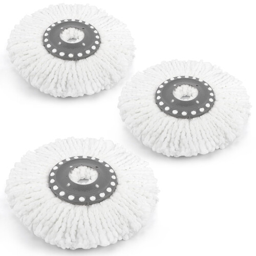 3 Pack Premium Replacement Mop Heads Refill for 360? Rotating Round Spin Magic Mop Microfibre, White