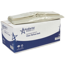 Andarta - High Strength Clear Refuse Sack - Bulk Box of 400 (90L Capacity) - Heavy Duty Bin Bags - Holds 15kg of Waste - Clear Recycling Bags - Made