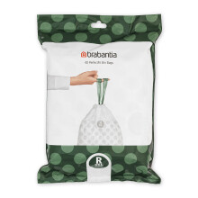 Brabantia 138546 PerfectFit Bin Liners (Size R/36 Litre) Thick Plastic Trash Bags with Tie Tape Drawstring Handles (40 Bags), White