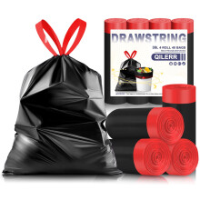 QILERR 35L Black Bin Bags with Tie Drawstring Handle 40 Count Extra Thick Plastic Bin Liner Leakproof Reinforced Rubbish Bags for Kitchen, Bathroom &