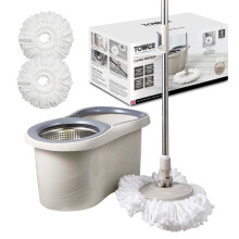 Tower T869001MSH Classic Spin Mop with Stainless Steel Wringer and Collapsible Handle, Latte