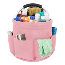IVODEELA Cleaning Caddy with Handle,Cleaning Caddy Organiser,Multi Pocket Large Bag,Easy To Clean and Carry Cleaning Products Organiser,Pink