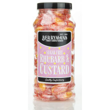 Original Sugar Free Rhubarb and Custard Retro Sweets Gift Jar by Berrymans Sweet Shop - Classic Sweets, Traditional Taste.