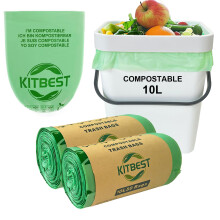 Compostable Food Waste Bags 10L, KITBEST Biodegradable Bin Liners with EN13432 Home Certification Home Compost Kitchen Caddy Trash Waste Garbage Bags