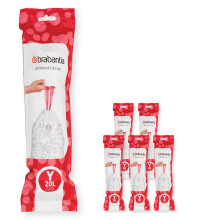 Brabantia 138300 PerfectFit Bin Liners Multipack (Size Y/20 Litre) Thick Plastic Trash Bags with Tie Tape Drawstring Handles (120 Bags), White