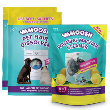 Vamoosh Pet Hair Dissolver (2x 100g Sachet) & Vamoosh 6-in-1 Washing Machine Cleaner (1x 150g Sachet) Bundle, Removes Hair, Cleans Pet Bed & Machine,