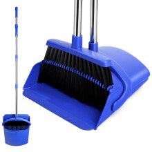 XXFLOWER Dustpan and Brush Set Long Handled, Household Dust pan with Comb Teeth, 51.2 Inch Broom and Dustpan Set with Smooth Rubber Lip Dark Blue