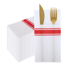 PHUNAT 50-Pack Premium Linen Feel Pocket Napkins - 40x40 cm (15.7x15.7) Pre-Folded Dinner Napkins - White & Red - for Wedding, Christmas, Party Table