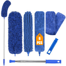 Extendable Feather Duster, 6PCS Microfiber Duster Cleaning Kit with Telescoping Extension Pole 100 Inch, Reusable Bendable Dusters, Washable