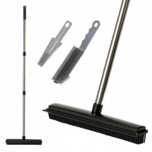 Rubber Broom, 2 in 1 Rubber Broom with Squeegee, Adjustable Long Handle Rubbers Brooms, Floor Scrubing Brush, for Pet Cat Dog Hair Removal Carpet