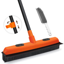 JEHONN Rubber Broom with Squeegee, Pet Hair Remover 134 cm Long Handle, Push Fur Removal Tool with Portable Detailing Lint Brush for Fluff Carpet,