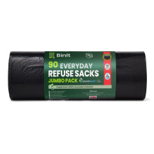 BinIt 90 Jumbo Pack Everyday 70L Eco-Friendly, Strong & Secure, Refuse Sacks, Bin Bags, Bin Liners, Recycled, Tear Resistant, 30 ?m, Perfect for
