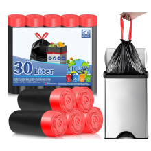XIQIYY Bin Bags 30L, Strong Tall Kitchen Pedal Bin Liners, 50 Bags Black Bin Liners with Tie Handle, Heavy Duty, Thick, Leakproof Drawstring Waste