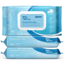 WhyWorry Flushable Wipes for Adults, Extra Large 20x25cm Flushable Toilet Wipe with Chamomile & Vitamin E, Moist Toilet Tissue, 100% Plant-Based,
