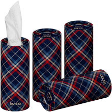 tishoo Hyaluronic Acid-Infused 4-ply Ultra Luxury Tissues | for Car Cup Holders, Home & Travel | 4 Tubes x 40 Sheets | Blue/Tartan