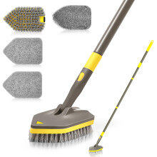 NEWE Bathroom Cleaning Brush, Shower Scrubber, 142 cm Telescopic Long Handled Scrubbing Cleaner Mop, 4 Scrub Heads for Bathtub Tile Floor Baseboard