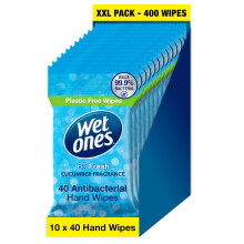 WET ONES - Be Fresh, Plastic Free Antibacterial Biodegradable Hand Wipes, 400 Total - 10 packs x 40 wipes