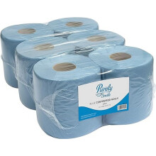 Blake & White Centrefeed Blue Rolls 6 Pack - Purely Smile 2 Ply Tissue Roll for Wiping Surfaces & Drying Hands - 400 Sheets Strong & Ultra Absorbent