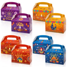 HOWAF 12pcs Diwali Gifts Boxes with Handles, Happy Diwali Boxes with Diyas & Rangoli Designs for Wedding Favour boxes Indian Sweets Gift Box diwali