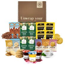 Afternoon Tea Hamper & Tea Gift Set ? Tea and Coffee Hamper Gift with Teabags, Coffee Bags, Hot Chocolate, Mini Jams+Honey & Biscuits. Letterbox Gifts