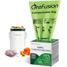 GreFusion Compostable Caddy Liners 6 Litre x 150 Bags, Compostable food waste bags 6L/10L/30L for Kitchen compost bin