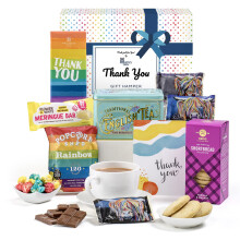 Thank You Gifts for Men ? Afternoon Tea Hamper with Tea & Treats, Shortbread, Thank You Chocolate, Gourmet Popcorn, Meringue, Sweet Snacks & Card |