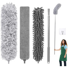 Fogray Extendable Feather Duster, Bendable Microfiber Duster with Extra Long 100" Telescopic Extension Pole and Soft Silicone Cap, Washable Duster for