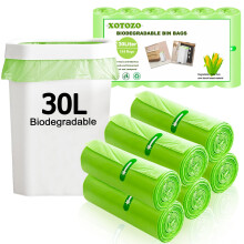30L Biodegradable Bin Liners 144 Bags, 8Gallon/30L Food Waste Bags Thickened Compostable Caddy Bin Liners, Recycling Degradable Rubbish Bag for