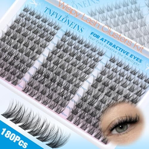 Κιτ Wispy Lash Clusters, Φυσικές Extensions Βλεφαρίδων σε Σγουρό Σκούρο Σκούρο, 180 Τεμάχια, 10-16 2