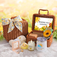 Sunflower Gifts for Women, Birthday Hampers Basket Gifts for Her, Get Well Soon Gift Baskets Self Care Package Set Sunshine Christmas Gifts for Your