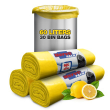 60L Bin Bags Lemon (30 Bags) ? Strong Scented 60L Bin Liners for Kitchen & Bathroom Bins, Small Garbage Bags, Rubbish Bags, Trash Bags, Swing Bin