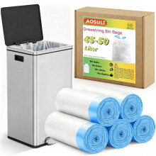 AOSULI Bin Liners 45-50L White Bin Bags with Tie Handle Drawstring Rubbish Bags, Strong Tear-Resistant Trash Bags for Kitchen?60Count