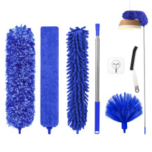Fogray Extendable Feather Duster Kit - Long Handled 100" Telescopic Pole and Soft Silicone Cap, Bendable Washable Heads for Cleaning Cobwebs, High