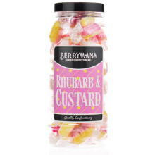 Original Rhubarb and Custard Sweets Retro Boiled Sweets Gift Jar By Berrymans Sweet Shop - Classic Sweets, Traditional Taste.