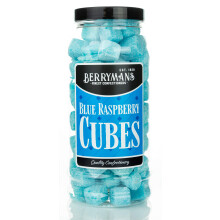 Original Blue Raspberry Cubes Retro Boiled Sweets Gift Jar by Berrymans Sweet Shop - Classic Sweets, Traditional Taste.