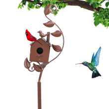 Metal Bird House Stake – Outdoor Bird Shelter for Garden Patio & Backyard