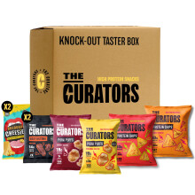 THE CURATORS High Protein Knock-Out Taster Box, Biltong, Pork Puffs, Cheesies & Protein Chips (8 Items) Savoury Snack Variety Gift Party Hamper