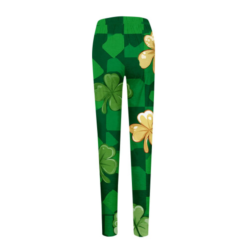 Women's St. Patrick's Day leggings gold clover pattern 2XL 2