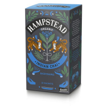 Hampstead Organic Indian Chai Bags (4 Packs of 20), Spiced Black Infusion with Ginger & Cardamom, Plastic-Free Compostable Sachets