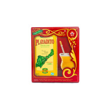 Yerba Mate Playadito Starter Set with Yerba, Leather Mate Cup and Alpaca Bombilla Straw
