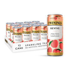Twinings Revive Sweet Peach and Apple with Elderflower Sparkling Tea (Pack of 12 x 250ml) - Antioxidant Rich, Magnesium, Vitamin C. Low Calorie, No