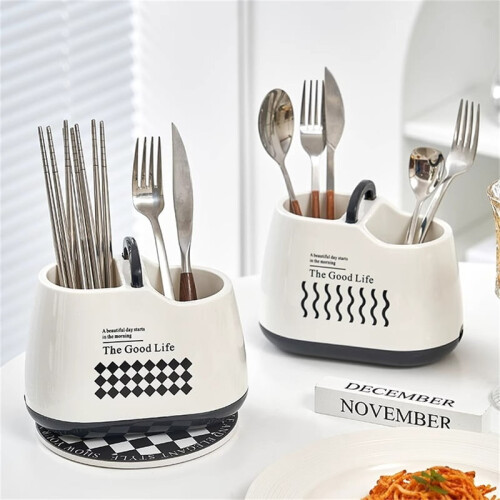 Kitchen Tableware Holder Plastic Counter Chopsticks Spoon Spatula Tool Cutlery Container Storage Container with Drainage Hole 2