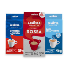 Lavazza Ground Coffee - Dark, Medium & Decaf - 3 Pack.