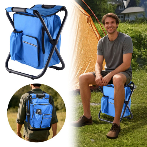 Blue Folding Backpack Chair with Cooler 3-in-1 1