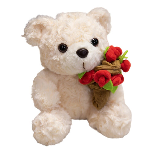 Rose Bear Plush Teddy Doll with Hat Brown White 7.8 Inch 1