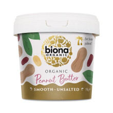 Biona Organic Smooth Peanut Butter 1KG - Unsalted & Palm Oil Free - Made with Freshly Roasted Organic Nuts - Source of Vegan Protein - Gluten & GMO