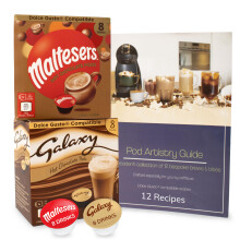 Galaxy & Maltesers Hot Chocolate Pods + Pod Recipe Book - Compatible with Dolce Gusto Machines - 16 Hot Chocolate capsules