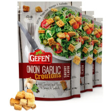 Gefen Savoury Onion Garlic Caesar Croutons 148g (Pack of 3) | Dairy Free, Perfect for Soups, Salads, Casseroles, and Your Frying Needs, Certified