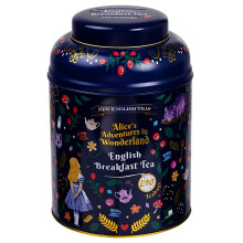 New English Teas Midnight Alice in Wonderland Tea Caddy with 240 Breakfast Teabags, Blue